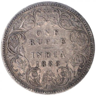 Silver One Rupee Coin of Victoria Empress of Bombay Mint of 1886.