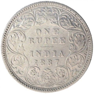 Silver One Rupee Coin of Victoria Empress of Bombay Mint of  1887.