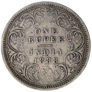 Silver One Rupee Coin of Victoria Empress of Calcutta Mint of 1888.