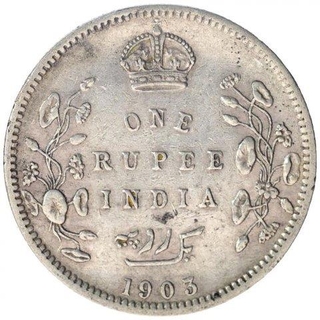 Silver One Rupee Coin of King Edward VII of Calcutta Mint of 1903.