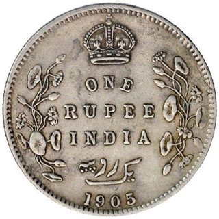 Silver One Rupee Coin of King Edward VII of 1905.