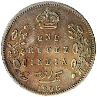 Silver One Rupee Coin of King Edward VII of Bombay Mint of 1906.