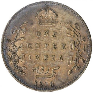 Silver One Rupee Coin of King Edward VII of Bombay Mint of 1910.