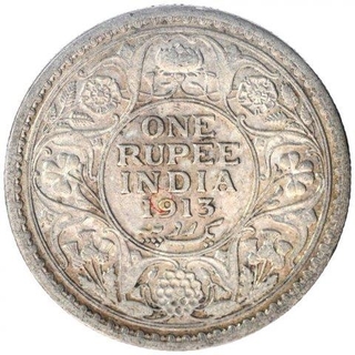 Silver One Rupee Coin of King George V of Calcutta Mint of 1913.