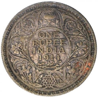 Silver One Rupee Coin of King George V of Calcutta Mint of 1914.