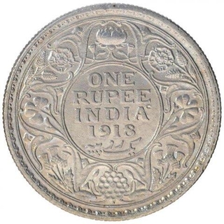 Silver One Rupee Coin of King George V of Bombay Mint of 1918.