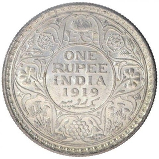 Silver One Rupee Coin of King George V of Calcutta Mint of 1919.