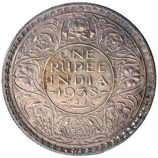 Silver One Rupee Coin of King George VI of Bombay Mint of 1938.