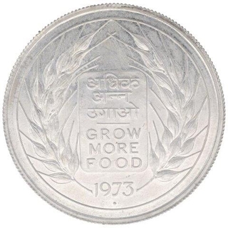 Silver Ten Rupee Coin of Grow More Food of Republic India.