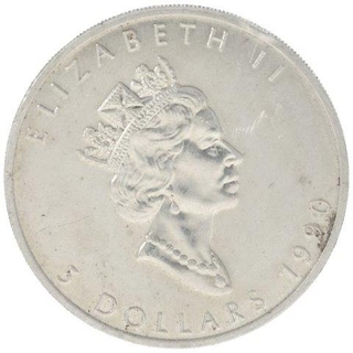 Silver Five Dollar Coin of Elizabeth II of Canada.