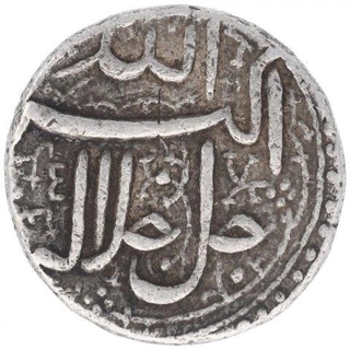 Silver One Rupee Coin of Akbar of Ahmadabad Mint of Azar Month.