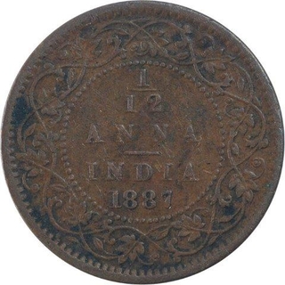 Copper One Twelfth Anna Coin of Victoria Empress of Calcutta Mint of 1887.