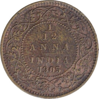 Copper One Twelfth Anna Coin of King Edward VII of Calcutta Mint of 1905.