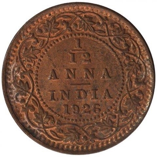 Bronze One Twelfth Anna Coin of King George V of Bombay Mint of 1926.