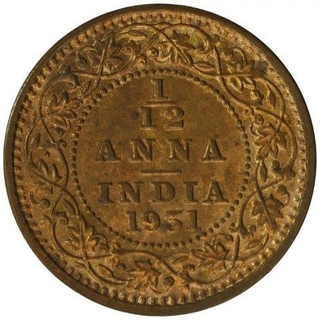 Bronze One Twelfth Anna Coin of King George V of Calcutta Mint of 1931.