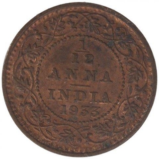 Bronze One Twelfth Anna Coin of King George V of Calcutta Mint of 1933.