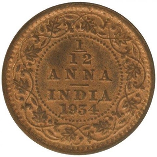 Bronze One Twelfth Anna Coin of King George V of Calcutta Mint of 1934.