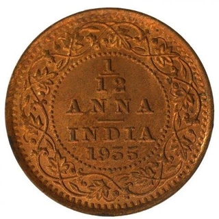 Bronze One Twelfth Anna Coin of King George V of Calcutta Mint of 1935.