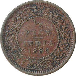 Copper Half Pice Coin of Victoria Empress of Calcutta Mint of 1889.