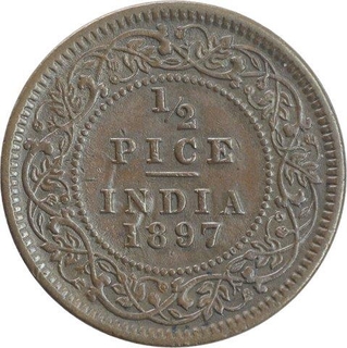 Copper Half Pice Coin of Victoria Empress of Calcutta Mint of 1897. 