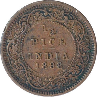 Copper Half Pice Coin of Victoria Empress of Calcutta Mint of 1898.