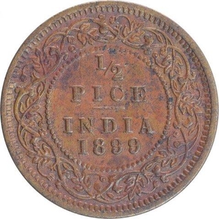 Copper Half Pice Coin of Victoria Empress of Calcutta Mint of 1899.