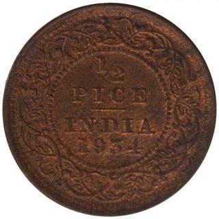 Bronze Half Pice Coin of King George V of Calcutta Mint of 1934.