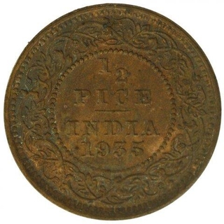 Bronze Half Pice Coin of King George V of  Calcutta Mint of 1935.