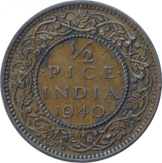 Bronze Half Pice Coin of King George VI of Calcutta Mint of 1940.