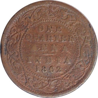 Copper One Quarter Anna Coin of Victoria Queen of Bombay Mint of 1862.