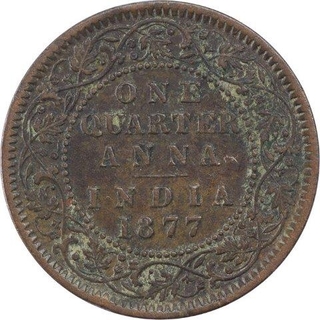 Copper One Quarter Anna Coin of Victoria Empress of Calcutta Mint of 1877.