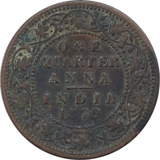 Copper One Quarter Anna Coin of Victoria Empress of Calcutta Mint of 1879.