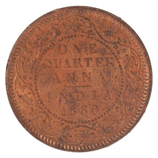 Copper One Quarter Anna Coin of Victoria Empress of Calcutta Mint of 1880.