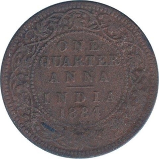  Copper One Quarter Anna Coin of Victoria Empress of Calcutta Mint of 1884.