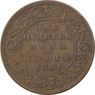 Copper One Quarter Anna Coin of Victoria Empress of Bombay Mint of 1884.