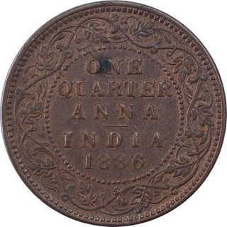 Copper One Quarter Anna Coin of Victoria Empress of Bombay Mint of 1886. 