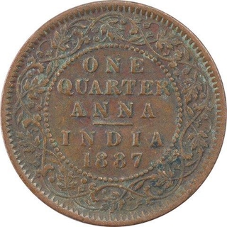 Copper One Quarter Anna Coin of Victoria Empress of Calcutta Mint of 1887.