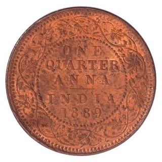 Copper One Quarter Anna Coin of Victoria Empress of Calcutta Mint of 1889.