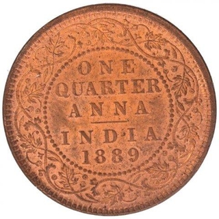 Copper One Quarter Anna Coin of Victoria Empress of Calcutta Mint of 1889.