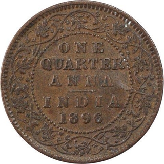 Copper One Quarter Anna Coin of Victoria Empress of Calcutta Mint of 1896.