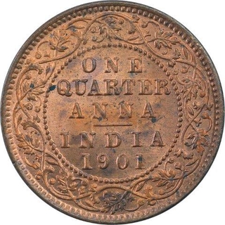 Copper One Quarter Anna Coin of Victoria Empress of Calcutta Mint of 1901.