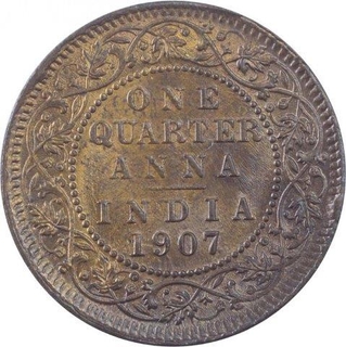 Bronze Quarter Anna Coin of King Edward VII of Calcutta Mint of 1907.