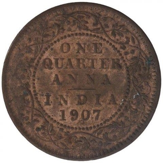 Bronze One Quarter Anna Coin of King Edward VII of Calcutta Mint of 1907.