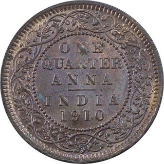 Bronze One Quarter Anna Coin of King Edward VII of Calcutta Mint of 1910.