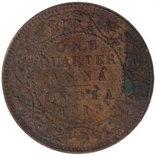 Copper One Quarter Anna Coin of King George V of Calcutta Mint of 1913.