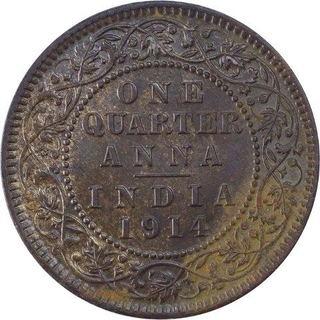 Copper One Quarter Anna Coin of King George V of Calcutta Mint of 1914. 