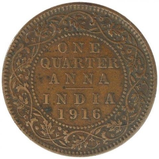 Copper One Quarter Anna Coin of King George V of Calcutta Mint of 1916.