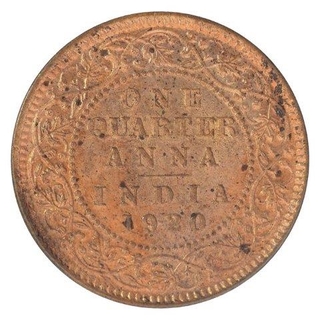 Copper One Quarter Anna Coin of King George V of Calcutta Mint of 1920.