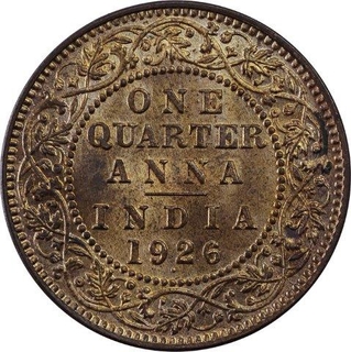 Copper One Quarter Anna Coin of King George V of  Bombay Mint 1926.