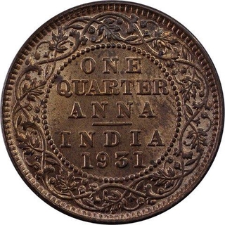 Copper One Quarter Anna Coin of King George V of Calcutta Mint of 1931.